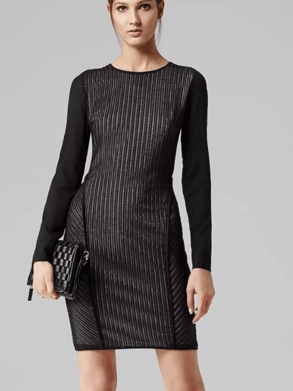 Reiss Chloe Bodycon Black Long-Sleeve  Dress Size 10